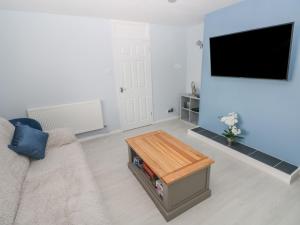 a living room with a couch and a flat screen tv at 21 Sandfield Road in Burry Port