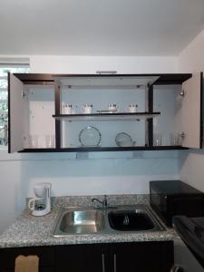 eine Küche mit einer Spüle und einer Arbeitsplatte in der Unterkunft Confort y Relajacion apto 5 in Dorado