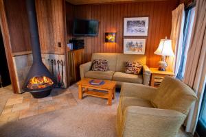 a living room with a couch and a fireplace at Lutsen Sea Villas in Lutsen