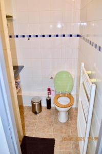 a small bathroom with a toilet and a tub at Studio, Bord de Lac, 4 Pers. in Paladru