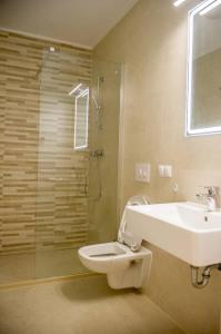 uma casa de banho com um WC, um lavatório e um chuveiro em Kasper Escape em Brasov