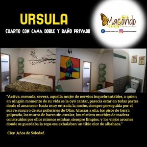 a flyer for a hotel with a picture of a bedroom at Hostal Macondo Inn in Carmen de Viboral