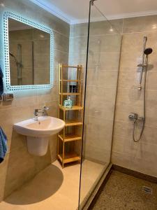 ein Bad mit einem Waschbecken und einer Dusche in der Unterkunft Soma Bay Apartment in Hurghada