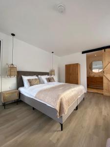 登堡LOFT15的带一张大床和一面镜子的卧室