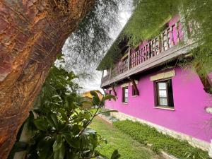 HinojedoにあるLa Casa de Noeliaのピンクの建物(バルコニー付)
