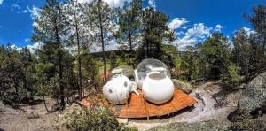 two large vases sitting on top of a hill at Wooden Inn - Cabañas Boutique y Bubble Glamping en Creel in Creel