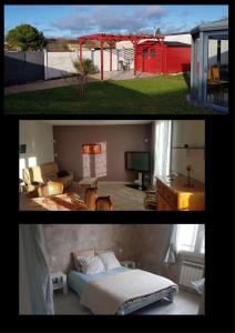 two pictures of a bedroom and a living room at Gîte Les Galipes in Mareuil-sur-Ay