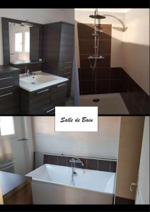 a bathroom with a sink and a bath tub at Gîte Les Galipes in Mareuil-sur-Ay