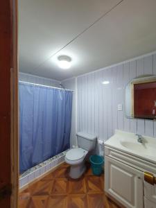 y baño con aseo y lavamanos. en Hostal Reymar, en Puerto Natales