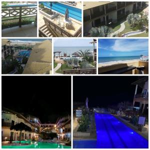 un collage de fotos de edificios y una piscina en Apartamento a 60 metros para pé na areia - The Fountains - apto 105 en Beberibe