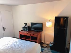 聖荷西的住宿－Extended Studio Suites，一间卧室配有一张床,梳妆台上配有电视