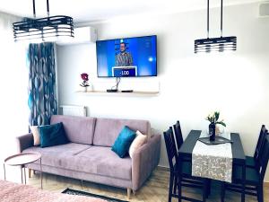 Televízia a/alebo spoločenská miestnosť v ubytovaní Apartment Superior Baltic with Terrace - FREE Pool, Saunas, Jacuzzi, Fitness, Salzgrotte