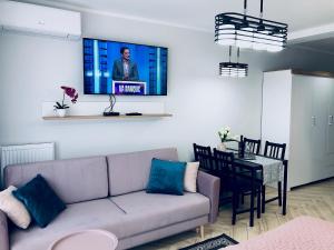 Televízia a/alebo spoločenská miestnosť v ubytovaní Apartment Superior Baltic with Terrace - FREE Pool, Saunas, Jacuzzi, Fitness, Salzgrotte