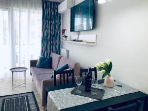 Televízia a/alebo spoločenská miestnosť v ubytovaní Apartment Superior Baltic with Terrace - FREE Pool, Saunas, Jacuzzi, Fitness, Salzgrotte