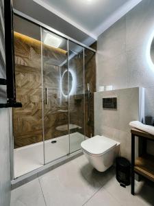 a bathroom with a toilet and a shower at Willa Pachówka - tam, gdzie natura spotyka się z nowoczesnością in Bukowina Tatrzańska +139 photos