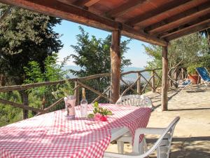 a table with a red and white checkered table cloth at Holiday Home Belvedere-1 by Interhome in Pulicciano
