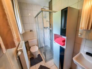MühldorfにあるHoliday Home Stefanie by Interhomeのシャワー、トイレ、洗面台を備えたバスルーム