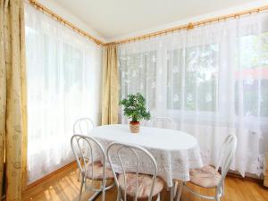 Biały stół z krzesłami i doniczką w obiekcie Holiday Home Sunny by Interhome w mieście Balatonkeresztúr