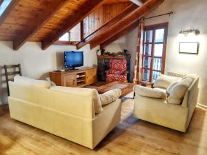 a living room with two couches and a television at Apartamento Benasque Vistas al Sarrio in Benasque