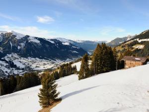 レンクにあるChalet Chalet Bühlweidli by Interhomeの雪山の景色を望む坂道