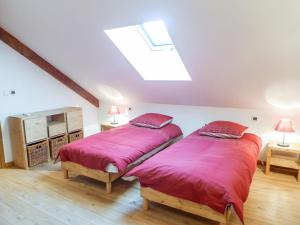 シャモニー・モンブランにあるApartment Le Chalet Suisse by Interhomeのベッドルーム1室(ベッド2台、天窓付)