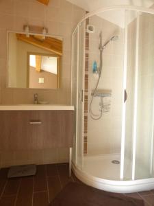 een badkamer met een douche en een wastafel bij L'Esquirou in Grasse