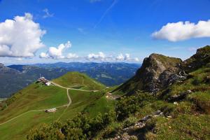 a view of a mountain with a road on it at Oberstdorf Hostel in Oberstdorf