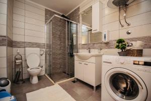 un bagno con un water, un lavandino e una lavatrice di Harmonija 3 a Trebinje