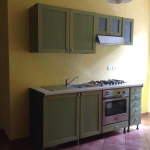 a kitchen with green cabinets and a sink and a stove at B&B Il Casale in Castel di Sangro +27 photos