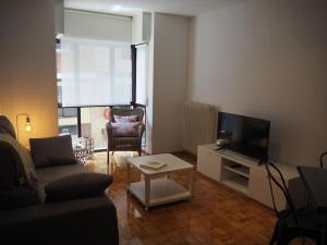 een woonkamer met een bank en een flatscreen-tv bij Blanco Y Negro in Zamora