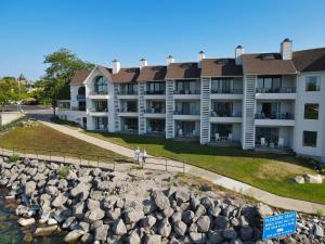 an aerial view of a building at 345 Edgewater Inn in Charlevoix