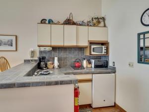 a kitchen with a counter top and a microwave at 349 Edgewater Inn in Charlevoix