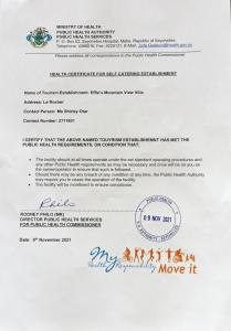 Certifikát, hodnocení, plakát nebo jiný dokument vystavený v ubytování Effie Mountain View coco villa