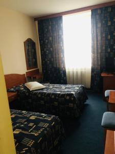 a hotel room with two beds and a window at HOTEL MUNTENIA in Campina