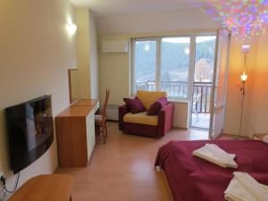 a room with a bed and a tv and a couch at Panoramic Apartment 301 in Eagle Rock Complex in Beli Iskar