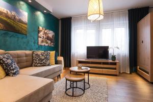 Televízia a/alebo spoločenská miestnosť v ubytovaní Apartament Henrykówka Apartzakop