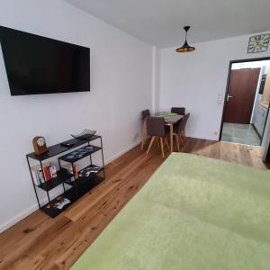 Televízia a/alebo spoločenská miestnosť v ubytovaní Ferienwohnung Ausseerland + 20 fotografií