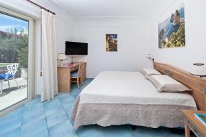 a bedroom with a bed and a desk and a television at Hotel Al Mulino in Anacapri