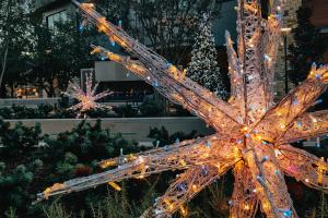 Una gran estrella de Navidad delante de un edificio en Staybridge Suites Plano - The Colony, an IHG Hotel, en The Colony