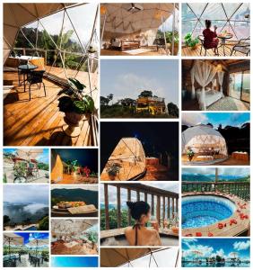 a collage of photos of different types of tents at Entre Verdes Hotel & Glamping in Medellín