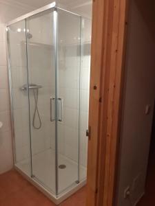 een douche met een glazen deur in de badkamer bij Apartamento a 1 Km de la playa de Comillas in Casasola