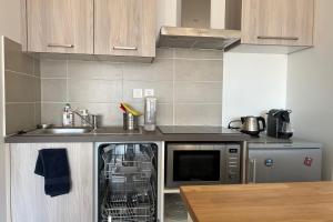 Il comprend une petite cuisine équipée d'un lave-vaisselle et d'un évier. dans l'établissement Apt With Panoramic View Near Vauban City, à Briançon