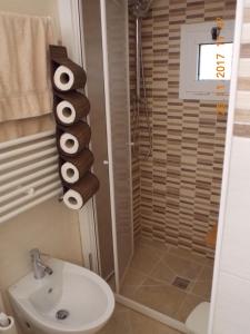 a bathroom with a shower and a toilet and a sink at Il gatto con gli stivali suite - locazione turistica in Florence