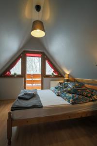 a bed in a room with a window at Golden Apartments Zakopane&B13 in Zakopane