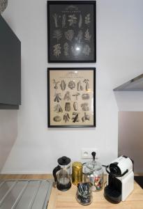 una cocina con una foto de insectos en la pared en AppartUnique - Chez Helder, en Vichy