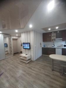 ドニプロにあるApartment at Kirova (A.Polia)のキッチン、リビングルームが備わる広い客室です。