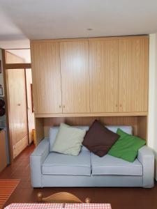卡斯波喬的住宿－Monolocale cimarosa，客厅里配有带2个枕头的沙发