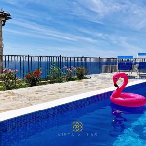 a pink swan float in a swimming pool at Vista Villas - Lazy Days Apartment Villa N in Ražanac
