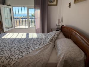 ein Schlafzimmer mit einem Bett und einem großen Fenster in der Unterkunft Calle Quitapenas 37 in Málaga