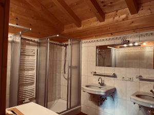 a bathroom with a shower and a sink at Herbst Alm in Unken